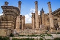 Columns with decorative ornaments in the ancient roman city ruins of Jerash Royalty Free Stock Photo