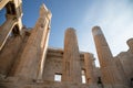 Columns of entrance propylaea to ancient temple Parthenon in Acropolis Athens Greece on blue sky background Royalty Free Stock Photo