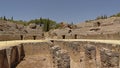 Columns of former underground tunnels in the roman amphitheatre at Italica, Roman city in the province of Hispania Baetica