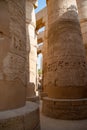 Columns in Great Hypostyle Hall at the Temple of Karnak ancient Thebes. Luxor, Egypt Royalty Free Stock Photo