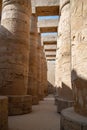 Columns in Great Hypostyle Hall at the Temple of Karnak ancient Thebes. Luxor, Egypt Royalty Free Stock Photo