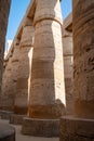 Columns in Great Hypostyle Hall at the Temple of Karnak ancient Thebes. Luxor, Egypt Royalty Free Stock Photo