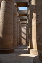 Columns in Great Hypostyle Hall at the Temple of Karnak ancient Thebes. Luxor, Egypt Royalty Free Stock Photo