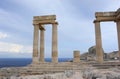 Columns of the Hellenistic stoa. Acropolis of Lindos. Rhodes, Greece. Royalty Free Stock Photo