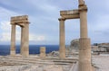 Columns of the Hellenistic stoa. Acropolis of Lindos. Rhodes, Greece. Royalty Free Stock Photo