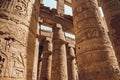 Columns with hieroglyphs in Karnak Temple at Luxor, Egypt. travel Royalty Free Stock Photo