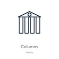 Columns icon. Thin linear columns outline icon isolated on white background from history collection. Line vector columns sign, Royalty Free Stock Photo