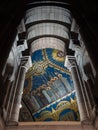 Columns and mosaic ceiling with sacred images inside the sacre-coeur church in the Montmartre district, Paris.