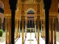 Columns of the palace of Alhambra in Granada, Spain with the view of the Court of Lions