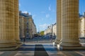 The columns of the Pantheon frame Rue Soufflot Royalty Free Stock Photo