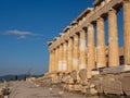 Columns of Parthenon temple on Acropolis, Athens, Greece at sunset against blue sky Royalty Free Stock Photo