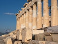 Columns of Parthenon temple on Acropolis, Athens, Greece at sunset against blue sky Royalty Free Stock Photo