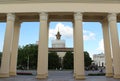 Columns of pavilion `Republic of Belarus` and the pavilion 58 `Ukraine`. VDNKH VVC Royalty Free Stock Photo