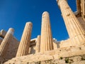 Columns of Propylaea gate entrance of Acropolis, Athens, Greece against blue sky Royalty Free Stock Photo