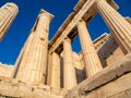 Columns of Propylaea gate entrance of Acropolis, Athens, Greece against blue sky Royalty Free Stock Photo