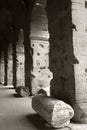 Columns of the Roman Coliseum in BW image, Italy. Royalty Free Stock Photo