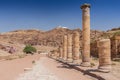 Columns at roman paved road to Qasr al Bint temple, in Petra Archaeological Park, Jordan