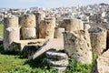 Columns of ruined Greco-Roman city Jerash, Jordan Royalty Free Stock Photo