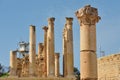 Columns of ruined Greco-Roman city in Jerash, Jordan Royalty Free Stock Photo