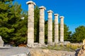 Columns on ruins of ancient Temple of Athena in Priene, Turkey