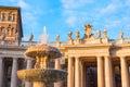 Columns in Saint Peter`s Square - Alexander VII city fountain evening sunset light, Vatican Royalty Free Stock Photo