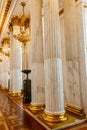 Columns in the St. George Hall of Winter palace (State Hermitage Museum) in St. Petersburg, Russia