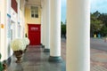 Columns of the stadium on the waterfront of Khabarovsk, Russia.