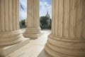 Columns of the Supreme Court with an American flag and the US Ca Royalty Free Stock Photo