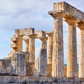Columns of temple of Aphaea in Aegina Island Royalty Free Stock Photo