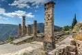 Columns in The Temple of Apollo and panorama Ancient Greek archaeological site of Delphi, Greece