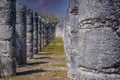 Columns of the Thousand Warriors in Chichen Itza, Mexico with Milky Way Galaxy stars night sky Royalty Free Stock Photo