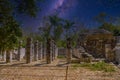 Columns of the Thousand Warriors in Chichen Itza, Mexico with Milky Way Galaxy stars night sky Royalty Free Stock Photo