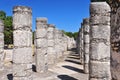 The columns in the Thousand Warriors Temple complex inside the maya archeological site of Chichen Itza, Mexico