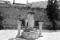 Columns on the yard of the Cana greek orthodox wedding church in Cana of Galilee, Kfar Kana Royalty Free Stock Photo