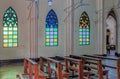 Colurfull stainglass window The interior of Church Royalty Free Stock Photo