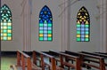 Colurfull stainglass window The interior of Church Royalty Free Stock Photo