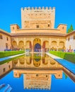 Comares Palace and its reflection, Court of Myrtles, Nasrid Palace, Alhambra, Granada, Spain Royalty Free Stock Photo