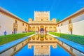 Comares Palace and Tower from the Court of Myrtles, Nasrid Palace, Alhambra, Granada, Spain Royalty Free Stock Photo
