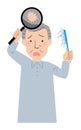 With a comb, Grandpa suffering from hair thinning hair vector illustration