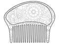 Comb for the hair. Coloring book for adult, antistress coloring pages. Hand drawn raster isolated illustration