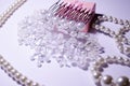 Comb in the hair. Women`s Hair Clips. Wedding decorations. Evening decorations. Jewelry for hair made of pearls. Artificial pearls Royalty Free Stock Photo