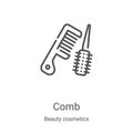 comb icon vector from beauty cosmetics collection. Thin line comb outline icon vector illustration. Linear symbol for use on web Royalty Free Stock Photo