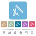 Comb and scissors flat icons on color rounded square backgrounds Royalty Free Stock Photo