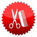 Comb and scissors, Red sun sign Royalty Free Stock Photo