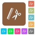 Comb and scissors rounded square flat icons Royalty Free Stock Photo