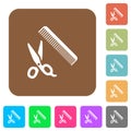 Comb and scissors rounded square flat icons Royalty Free Stock Photo