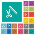 Comb and scissors square flat multi colored icons Royalty Free Stock Photo