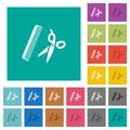 Comb and scissors square flat multi colored icons Royalty Free Stock Photo