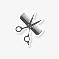 Comb and scissors sticker, simple vector icon Royalty Free Stock Photo