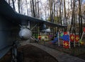 Combat aircraft near the children`s Playground in the Museum,